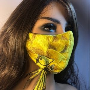NEW- handmade Yellow Face Mask with Side Bird